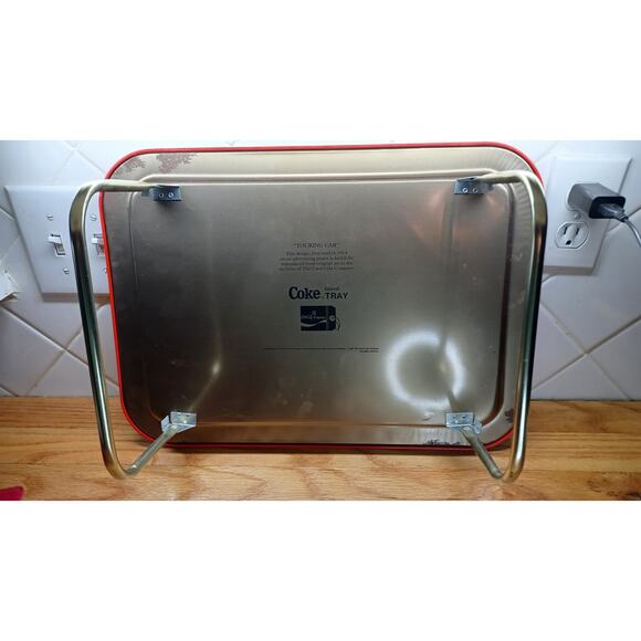 2 Vintage Coke 1987 Coca Cola Touring Car Advertising Lithograph TV‎ Tray w Legs - Picture 5 of 12